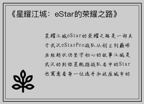《星耀江城：eStar的荣耀之路》